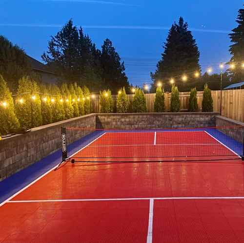 Court surrounded by retaing walls